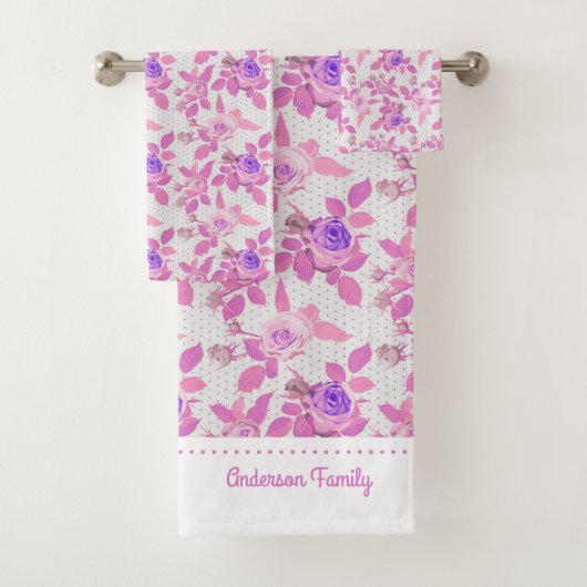 美しいピンクと紫のバラ バスタオルセット (インサイチュ)