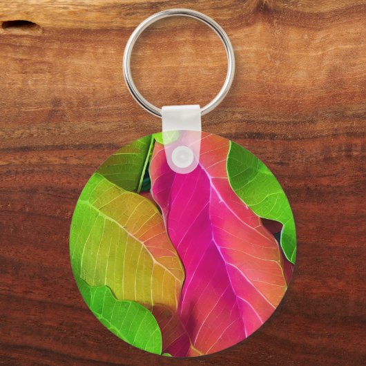 美しいピンクと緑の葉柄 キーホルダー (正面)