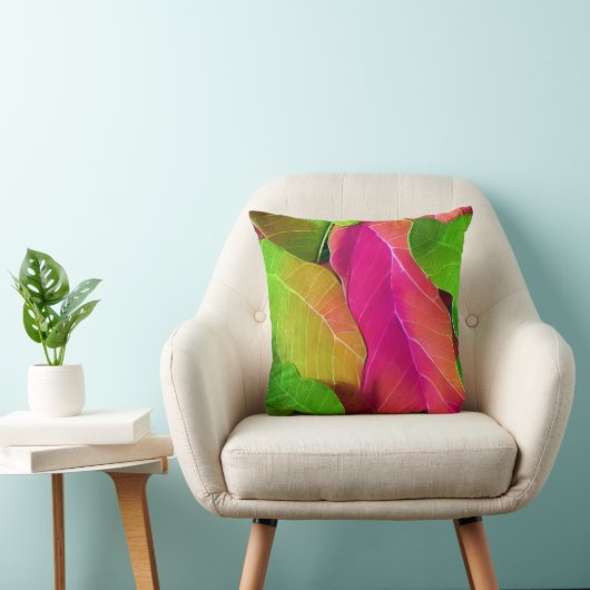 美しいピンクと緑の葉柄 クッション (椅子)