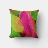 美しいピンクと緑の葉柄 クッション (正面)