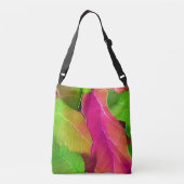 美しいピンクと緑の葉柄 クロスボディバッグ (裏面)