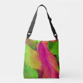 美しいピンクと緑の葉柄 クロスボディバッグ (正面)