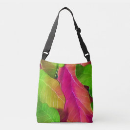 美しいピンクと緑の葉柄 クロスボディバッグ