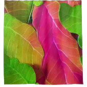 美しいピンクと緑の葉柄 シャワーカーテン (正面)