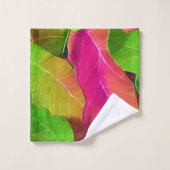 美しいピンクと緑の葉柄 バスタオルセット (ウォッシュタオル)