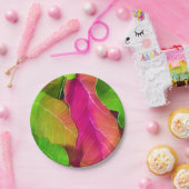 美しいピンクと緑の葉柄 ペーパープレート (パーティー)