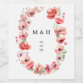 美しいピンクと赤いケシ結婚の花 ワインラベル (シングルラベル)