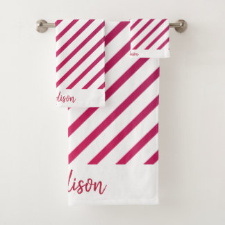 美しいピンクと赤のストライプ バスタオルセット
