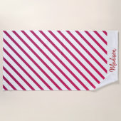 美しいピンクと赤のストライプ ビーチタオル (正面)