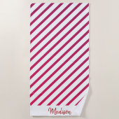 美しいピンクと赤のストライプ ビーチタオル (正面)