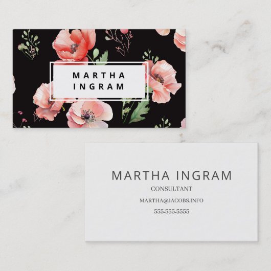 美しいピンクと赤のポピーの花のデザイン事業 名刺 (正面/裏面)