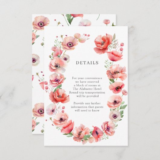 美しいピンクと赤のポピーの花のデザイン詳細 エンクロージャーカード (正面/裏面)