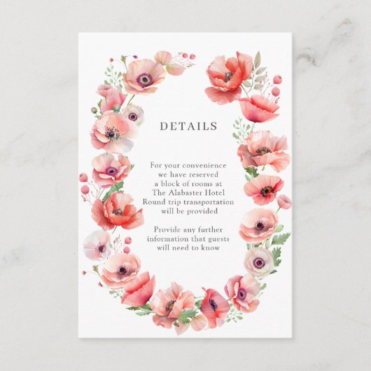 美しいピンクと赤のポピーの花のデザイン詳細 エンクロージャーカード (正面)