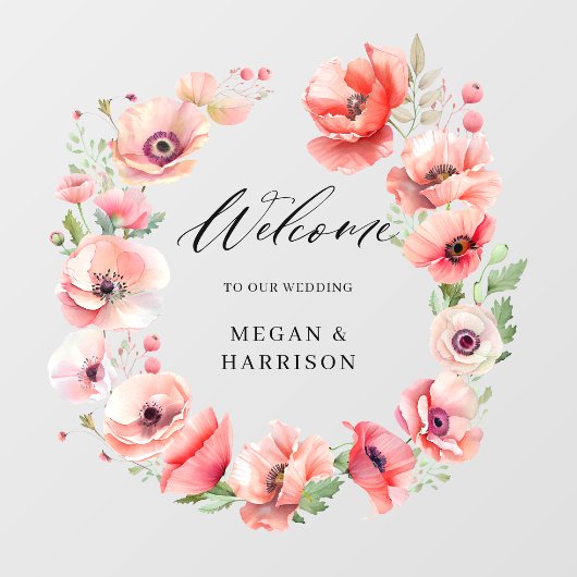 美しいピンクと赤のポピーの花のデザイン ウィンドウサイン (シート)