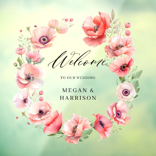 美しいピンクと赤のポピーの花のデザイン ウィンドウサイン (シート3)