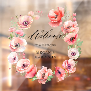 美しいピンクと赤のポピーの花のデザイン ウィンドウサイン