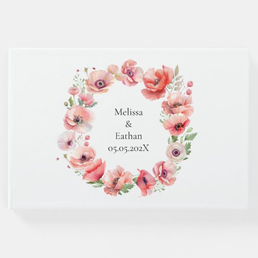 美しいピンクと赤のポピーの花のデザイン ゲストブック (正面)