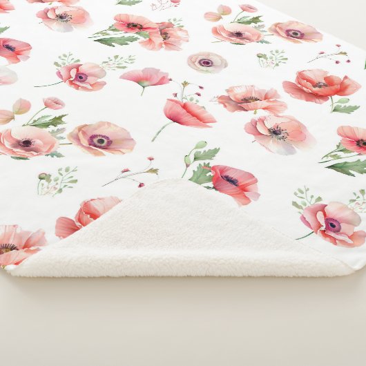 美しいピンクと赤のポピーの花のデザイン シェルパブランケット (3/4)