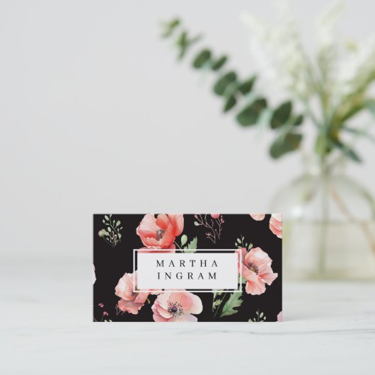 美しいピンクと赤のポピーの花のデザイン 名刺 (スタンド正面)