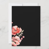 美しいピンクと赤のポピー結婚の花の黒 招待状 (裏面)