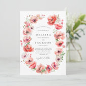 美しいピンクと赤のポピー花のデザイン ウェディング 招待状 (スタンド正面)