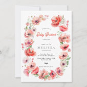 美しいピンクと赤のポピー赤ちゃんシャワー招待状 招待状 (正面)