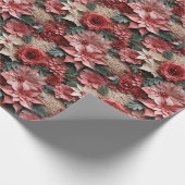 美しいピンクと赤の3Dポインセチア ラッピングペーパー (角)