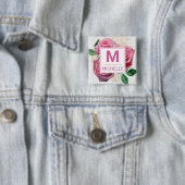 美しいピンクと金ゴールドグラムバラモノグラム 缶バッジ (インサイチュ)