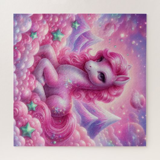 美しいピンクと青のユニコーン ジグソーパズル (横)
