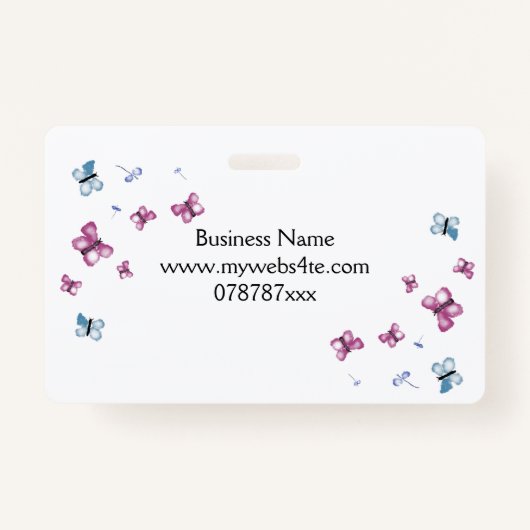 美しいピンクと青の蝶の名前タグ バッジ (裏面)