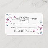 美しいピンクと青の蝶の紹介カード 名刺 (裏面)