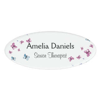 美しいピンクと青の蝶 名札