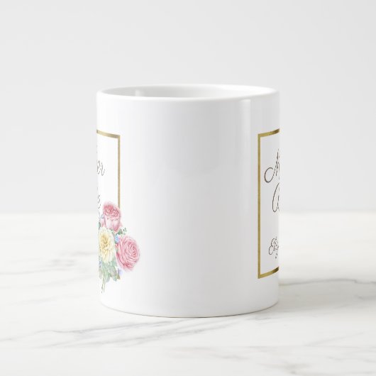 美しいピンクと黄色のフローラマザー花嫁 ジャンボコーヒーマグカップ (正面)