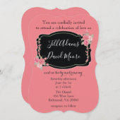 美しいピンクと黒結婚色 招待状 (正面/裏面)