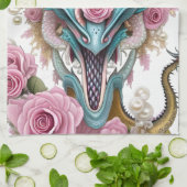 美しいピンクのお洒落龍の頭のポートレート キッチンタオル (折り畳み)