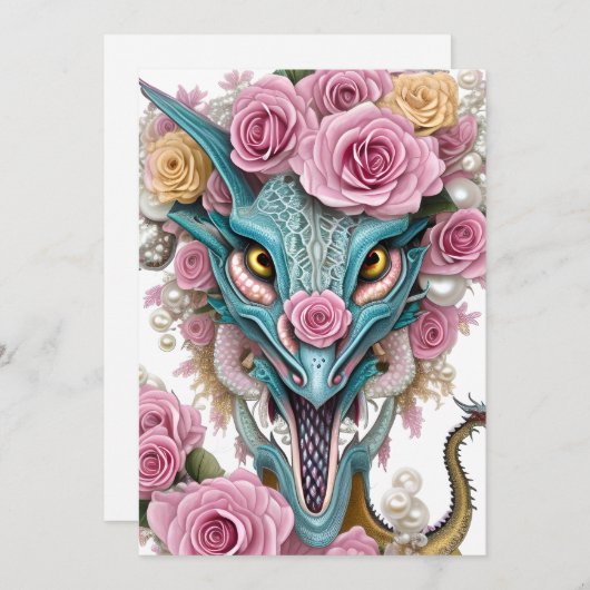 美しいピンクのお洒落龍の頭のポートレート シーズンカード (正面/裏面)