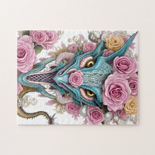 美しいピンクのお洒落龍の頭のポートレート ジグソーパズル (横)