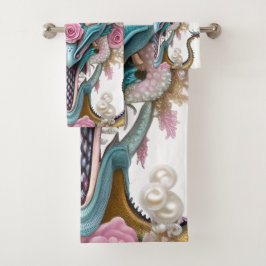 美しいピンクのお洒落龍の頭のポートレート バスタオルセット