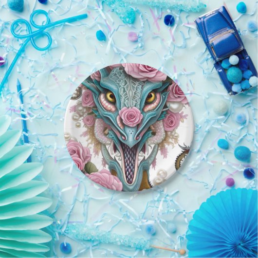 美しいピンクのお洒落龍の頭のポートレート ペーパープレート (パーティー)