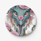 美しいピンクのお洒落龍の頭のポートレート ペーパープレート (正面)
