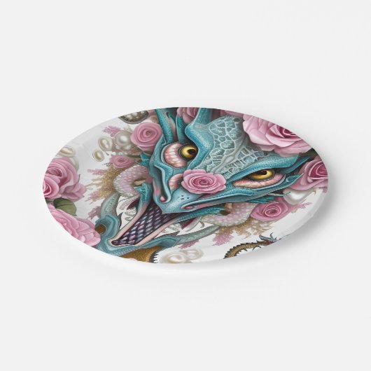 美しいピンクのお洒落龍の頭のポートレート ペーパープレート (アングル)