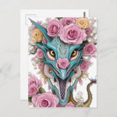 美しいピンクのお洒落龍の頭のポートレート ポストカード (正面/裏面)