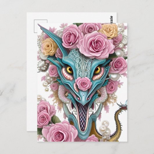 美しいピンクのお洒落龍の頭のポートレート ポストカード (正面/裏面)