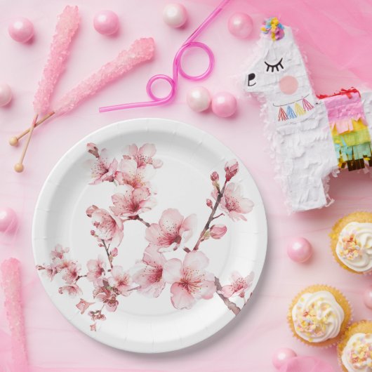 美しいピンクのさくらんぼの木の花 ペーパープレート (パーティー)