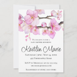 美しいピンクのさくらんぼ花の書道台本 招待状