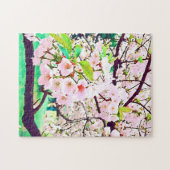 美しいピンクのさくらんぼ花日本の旅行 ジグソーパズル (横)