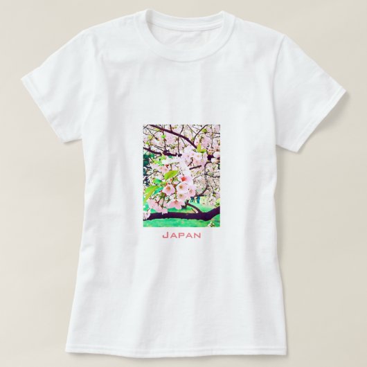 美しいピンクのさくらんぼ花日本の旅行 Tシャツ (デザイン正面)