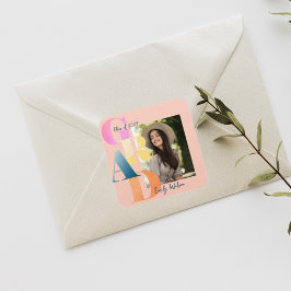 美しいピンクのはっきりしたフォント写真2024卒業 スクエアシール