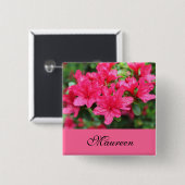 美しいピンクのアザレア花名ボタン 缶バッジ (正面&裏面)