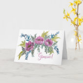 美しいピンクのアネモネ 感謝 ありがとう カード (黄色い花)